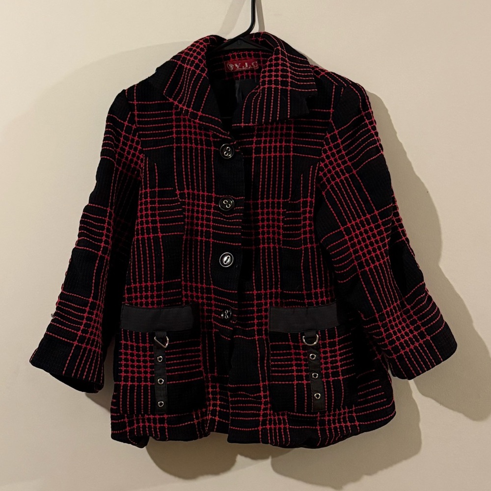 red and black plaid jacket
